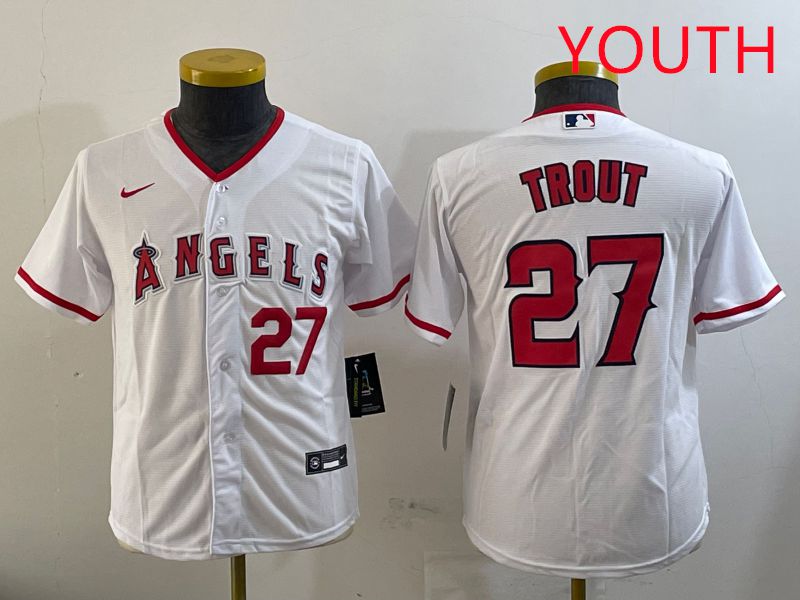Youth Los Angeles Angels 27 Trout White Game 2025 Nike MLB Jersey style 5